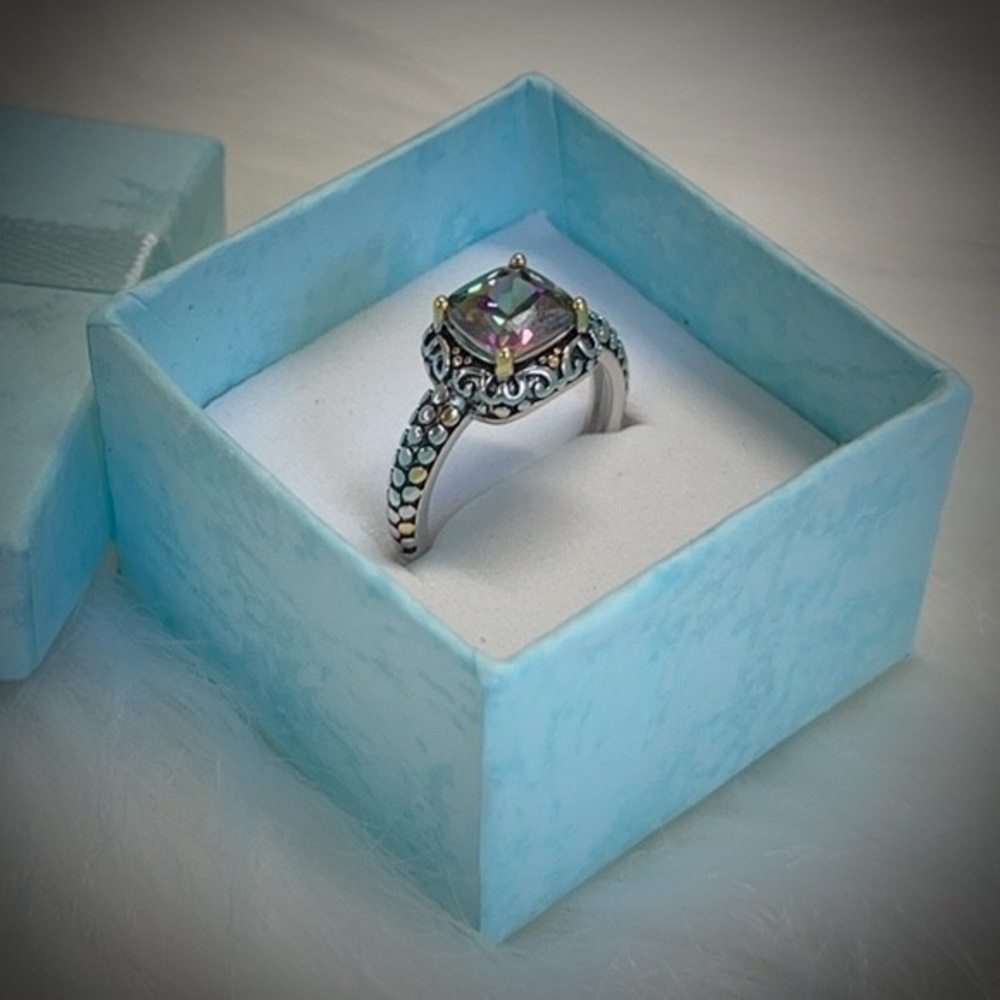 Sterling Silver Celtic Rainbow Topaz Cushion CZ - Picture 8 of 9